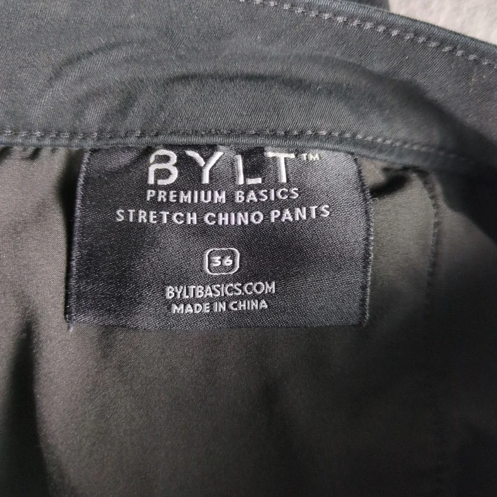 BYLT Stretch Chino Pants Mens 36x25 (34x25) Black Casual Pant Utility Pocket